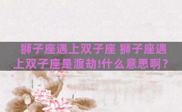 狮子座遇上双子座 狮子座遇上双子座是渡劫!什么意思啊？